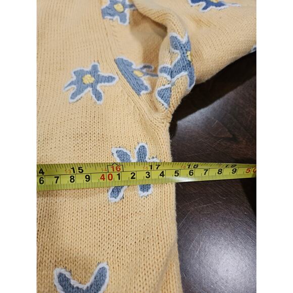 Vintage Orvis Floral Embroidered Butter Yellow Cardigan Sweater Sz S Cottagecore - Picture 5 of 6